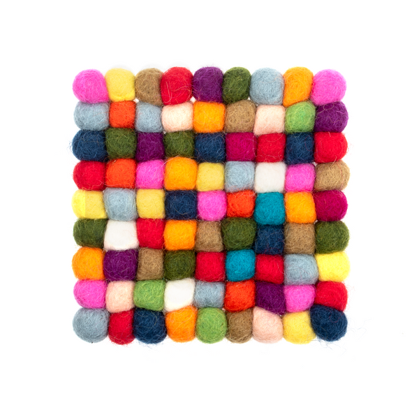 Multicolor Felt Ball Coasters - Square - 4 Pack