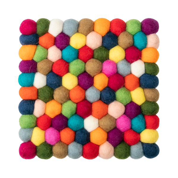 Multicolor Felt Ball Trivet - 8" Square