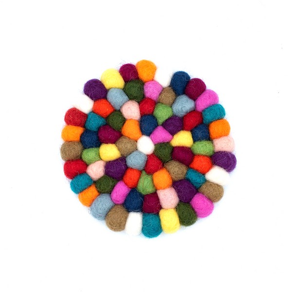 Multicolor Felt Ball Coasters - Round - 4 Pack
